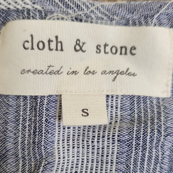 Anthropologie Cloth & Stone Striped Tie Front v neck button up Linen Blend - Picture 7 of 8